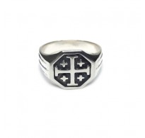 R002356 Genuine Sterling Silver Men Ring Jerusalem Cross Solid Stamped 925 Handmade